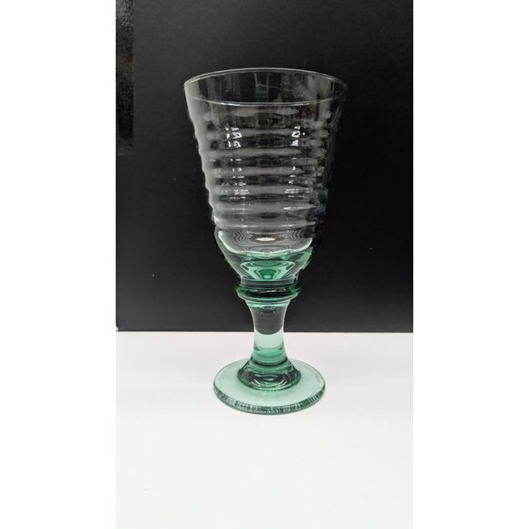 LIBBEY Vintage 90s Sirrus Spanish Green Glass Water Ice Tea Goblet 7.5" Ribbed - Picture 1 of 10